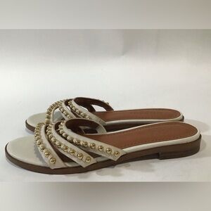 COACH Pearl Studded White Leather Slide Sandals - Size 6.5B